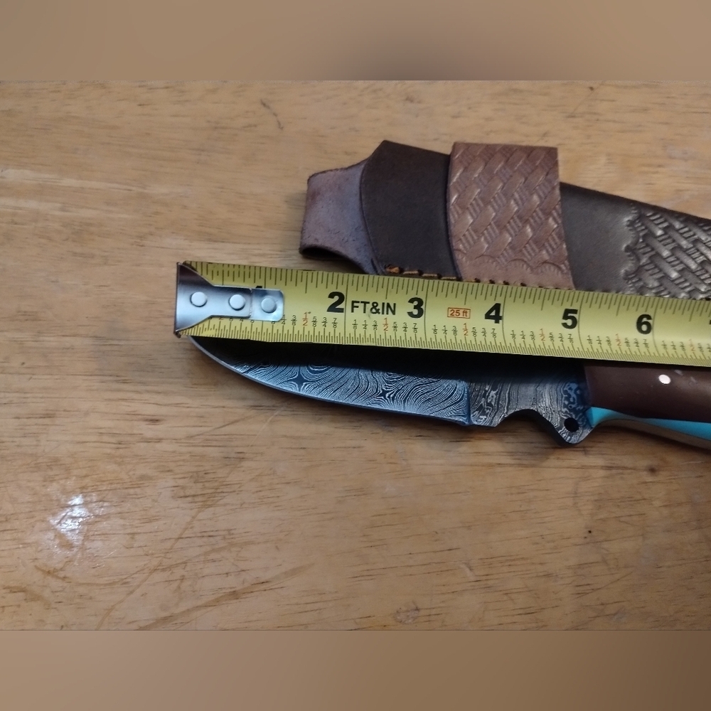 New Mens Damascus Steel Blade Knife with Leather Sheath - Picture 4 of 9